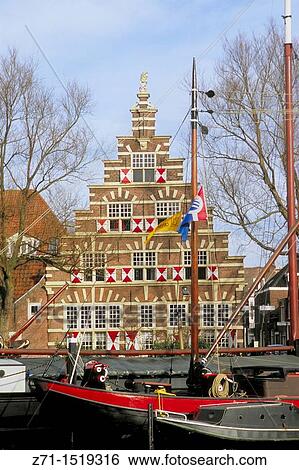 Stock Photograph - Netherlands, Leiden, canal scene. Fotosearch