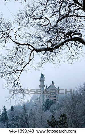 Neuschwanstein Castle, Schloss Neuschwanstein, from Hohenschwangau village, Schwangau, Ostallgau, Bavaria, Germany, Winter. View Large Photo Image Stock Image - Neuschwanstein Castle, Schloss Neuschwanstein, from Hohenschwangau village, Schwangau, Ostallgau, Bavaria, Germany, Winter.. Fotosearch