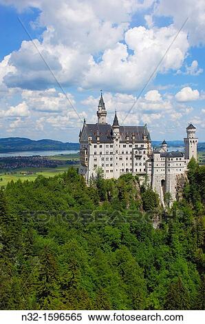 Stock Photography - Neuschwanstein Castle, Schloss Neuschwanstein, Allgau, Fussen, Allgaeu, Fuessen, Romantic Road, Romantische Strasse, Bavaria, Germany, Europe.. Fotosearch
