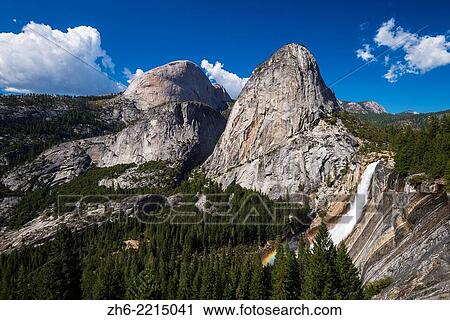 Stock Image - Nevada Fall, Half Dome and Liberty Cap, Yosemite National Park, California USA.. Fotosearch