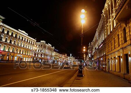 Nevsky Prospekt at night, St. Petersurg, Russia View Large Photo Image Stock Photo - Nevsky Prospekt at night, St. Petersurg, Russia. Fotosearch