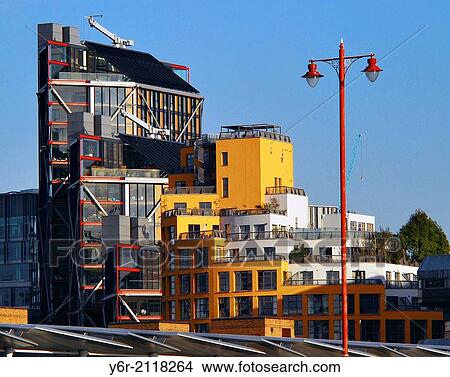 New property development on the banks of the River Thames in the heart of London, England. View Large Photo Image Picture - New property development on the banks of the River Thames in the heart of London, England.. Fotosearch