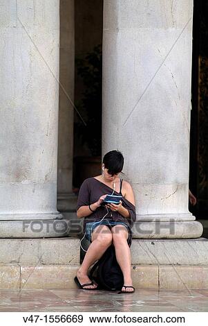 Stock Photo - New Technologies, Plaza May 15, Town Hall Square, Valencia, Spain, Europe. Fotosearch