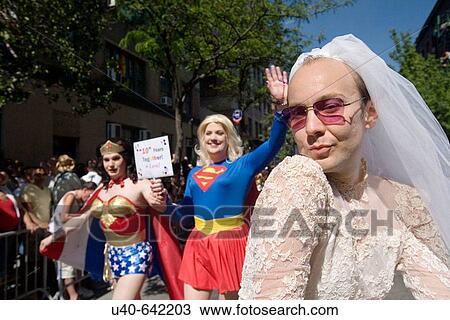 New York City, Gay Pride parade, male bride View Large Photo Image Stock Image - New York City, Gay Pride parade, male bride. Fotosearch