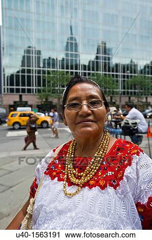 Stock Image - New York City, Mayan Elder in Bryant Park. Fotosearch