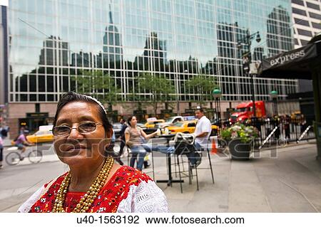 Stock Image - New York City, Mayan Elder in Bryant Park. Fotosearch