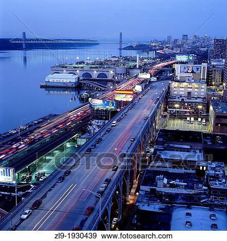 Stock Photo - New York City Skyline with Washington Bridge. Fotosearch