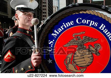 New York City USA, a Marine corps band drummer at the Veterans Day parade View Large Photo Image Picture - New York City USA, a Marine corps band drummer at the Veterans Day parade. Fotosearch