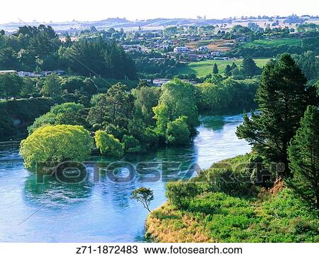 Stock Image - New Zealand, Taupo, Waikato River, scenery,. Fotosearch