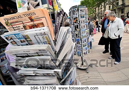 Newspaper stand, La Rambla, Barcelona, Catalonia, Spain View Large Photo Image Stock Photo - Newspaper stand, La Rambla, Barcelona, Catalonia, Spain. Fotosearch