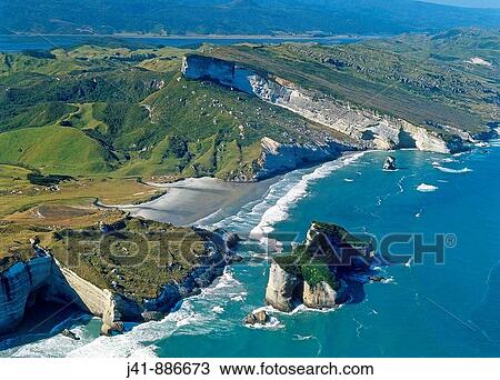 Stock Image - Nguroa Bay south of Cape Farewell West coast South Island New Zealand. Fotosearch