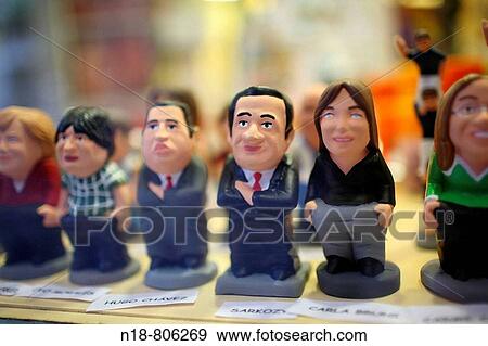Stock Photo - Nicolas Sarkozy and Carla Bruni as? caganers? (particular feature of modern Catalan nativity scenes), Girona, Catalonia, Spain. Fotosearch