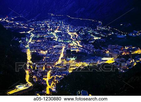 Night Escaldes and Andorra la Vella ANDORRA. View Large Photo Image Stock Image - Night Escaldes and Andorra la Vella ANDORRA.. Fotosearch