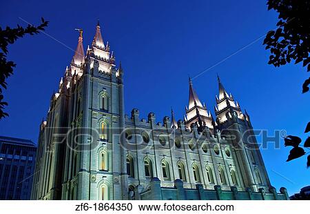 Night exposure of the famous Morman Temple in Salt Lake City Utah in Western USA View Large Photo Image Stock Image - Night exposure of the famous Morman Temple in Salt Lake City Utah in Western USA. Fotosearch