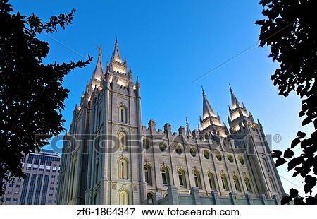 Night exposure of the famous Morman Temple in Salt Lake City Utah in Western USA View Large Photo Image Stock Photo - Night exposure of the famous Morman Temple in Salt Lake City Utah in Western USA. Fotosearch