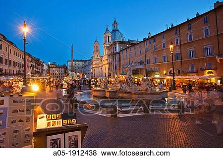 Night life in Navona Square, Rome, Lazio, Italy. View Large Photo Image Stock Photo - Night life in Navona Square, Rome, Lazio, Italy.. Fotosearch