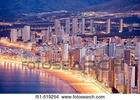 Night panoramic view of Benidorm, Alicante, Comunidad Valenciana, Spain. View Large Photo Image Picture - Night panoramic view of Benidorm, Alicante, Comunidad Valenciana, Spain.. Fotosearch