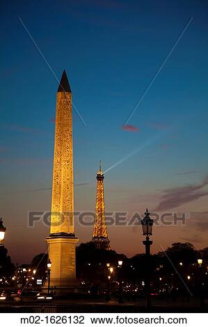 Stock Image - Night shot, Place de la Concorde, Paris, France, Europe. Fotosearch