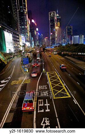 Stock Image - night traffic near Causeway Bay, Hong Kong. Fotosearch