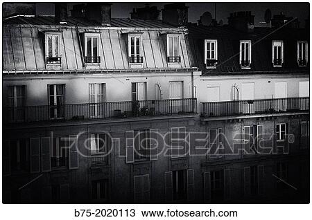 night view in black and white of a block of apartments in Paris, France View Large Photo Image Stock Image - night view in black and white of a block of apartments in Paris, France. Fotosearch