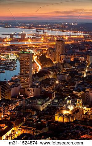 Night view of Alicante city Alicante province, Valencian Community, Spain, Europe View Large Photo Image Picture - Night view of Alicante city Alicante province, Valencian Community, Spain, Europe. Fotosearch