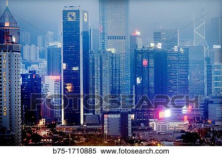 Night view of buildings in Hong Kong, China. View Large Photo Image Stock Photography - Night view of buildings in Hong Kong, China.. Fotosearch