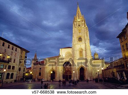 Night view of the cathedral, Oviedo. Asturias, Spain View Large Photo Image Stock Photo - Night view of the cathedral, Oviedo. Asturias, Spain. Fotosearch