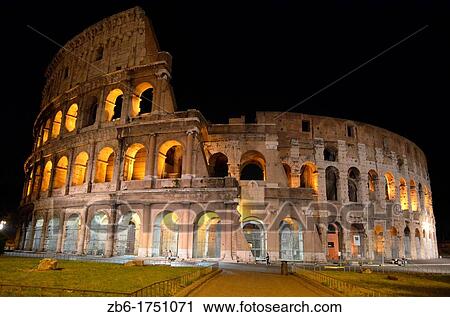 Stock Image - Night view of the Colosseum Rome. Fotosearch