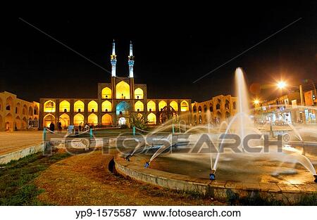 Night view of the Mir Chaqmaq facade, Yazd, Iran View Large Photo Image Stock Photo - Night view of the Mir Chaqmaq facade, Yazd, Iran. Fotosearch