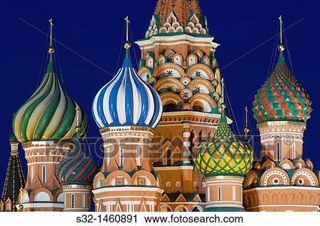 Night view of the Russian Orthodox Cathedral of St. Basil in Red Square in Moscow, Russia View Large Photo Image Stock Image - Night view of the Russian Orthodox Cathedral of St. Basil in Red Square in Moscow, Russia. Fotosearch