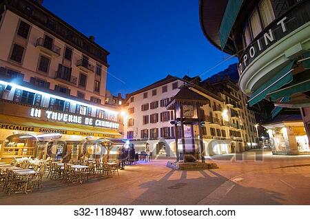 night view of the town of Chamonix in the Alps, France View Large Photo Image Stock Photo - night view of the town of Chamonix in the Alps, France. Fotosearch
