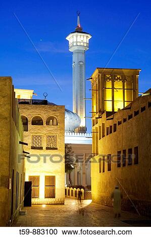 Nightfall at Bastakia Quarter, Dubai, United Arabian Emirates View Large Photo Image Stock Image - Nightfall at Bastakia Quarter, Dubai, United Arabian Emirates. Fotosearch