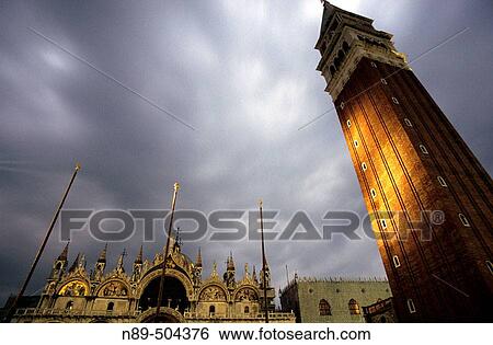 Stock Photograph - Nightfall. Piazza San Marco. Venice. Italy. Fotosearch