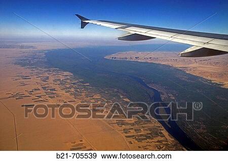 Stock Photo - Nile river valley from the air, between Quena and Asiut. Egypt. Fotosearch