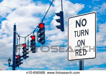 ? No Turn On Red? sign and traffic signal lights on red. View Large Photo Image Stock Photo - ? No Turn On Red? sign and traffic signal lights on red.. Fotosearch