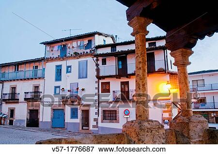 Stock Photo - Nocturnal view from Cristo del Refugio church. Candelario, Salamanca province, Castilla Leon, Spain.. Fotosearch