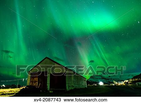 Northern lights above small village of Bleidabollstadur, Vatnajokull National Park, Iceland. View Large Photo Image Stock Image - Northern lights above small village of Bleidabollstadur, Vatnajokull National Park, Iceland.. Fotosearch