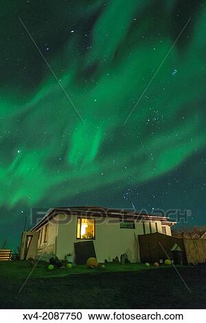 Northern lights above small village of Bleidabollstadur, Vatnajokull National Park, Iceland. View Large Photo Image Stock Image - Northern lights above small village of Bleidabollstadur, Vatnajokull National Park, Iceland.. Fotosearch