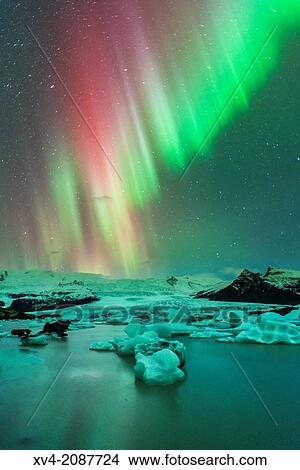 Northern lights in Fjallsarlon, Vatnajokull National Park, Iceland. View Large Photo Image Picture - Northern lights in Fjallsarlon, Vatnajokull National Park, Iceland.. Fotosearch
