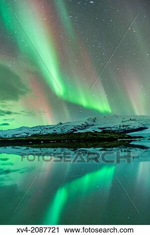 Northern lights in Fjallsarlon, Vatnajokull National Park, Iceland. View Large Photo Image Stock Image - Northern lights in Fjallsarlon, Vatnajokull National Park, Iceland.. Fotosearch