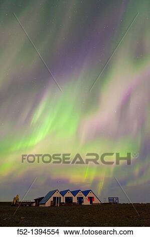 Picture - Northern lights, Jokulsarlon glacier lagoon, Southern Iceland, Iceland, Europe.. Fotosearch