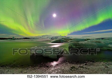 Northern lights, Jokulsarlon glacier lagoon, Southern Iceland, Iceland, Europe. View Large Photo Image Stock Image - Northern lights, Jokulsarlon glacier lagoon, Southern Iceland, Iceland, Europe.. Fotosearch