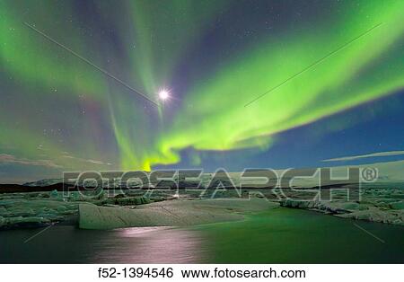Northern lights, Jokulsarlon glacier lagoon, Southern Iceland, Iceland, Europe. View Large Photo Image Stock Photograph - Northern lights, Jokulsarlon glacier lagoon, Southern Iceland, Iceland, Europe.. Fotosearch