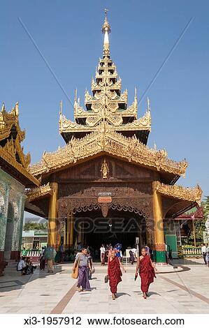 Northern stairway entrance at Shwedagon Pagoda, Yangon, (Rangoon), Myanmar, (Burma). View Large Photo Image Stock Image - Northern stairway entrance at Shwedagon Pagoda, Yangon, (Rangoon), Myanmar, (Burma).. Fotosearch