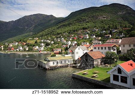 Norway, Aurlandsfjorden, Aurland town, general view. View Large Photo Image Stock Image - Norway, Aurlandsfjorden, Aurland town, general view.. Fotosearch
