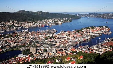 Norway, Bergen, general aerial view View Large Photo Image Stock Image - Norway, Bergen, general aerial view. Fotosearch