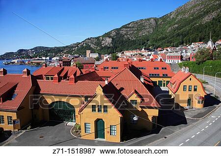 Stock Photo - Norway, Bergen, Sandviksboder area, general view, architecture.. Fotosearch