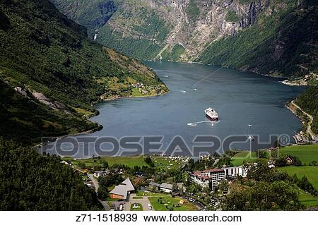 Norway, Geirangerfjord, Geiranger village View Large Photo Image Stock Photo - Norway, Geirangerfjord, Geiranger village. Fotosearch