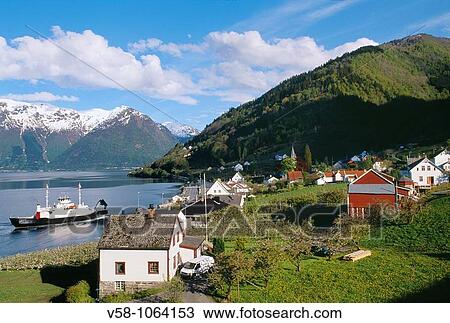 Stock Image - Norway, Hardangerfjord, Utne village. Fotosearch