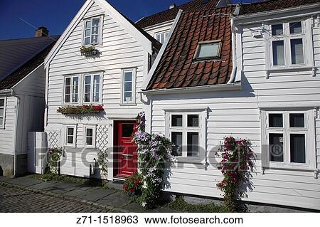 Stock Image - Norway, Stavanger, old town traditional houses. Fotosearch